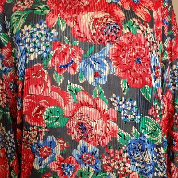 Vintage Diane Freis Beaded Bubble Top Waist Sash Floral Crinkle Satin Boho - Picture 11 of 12